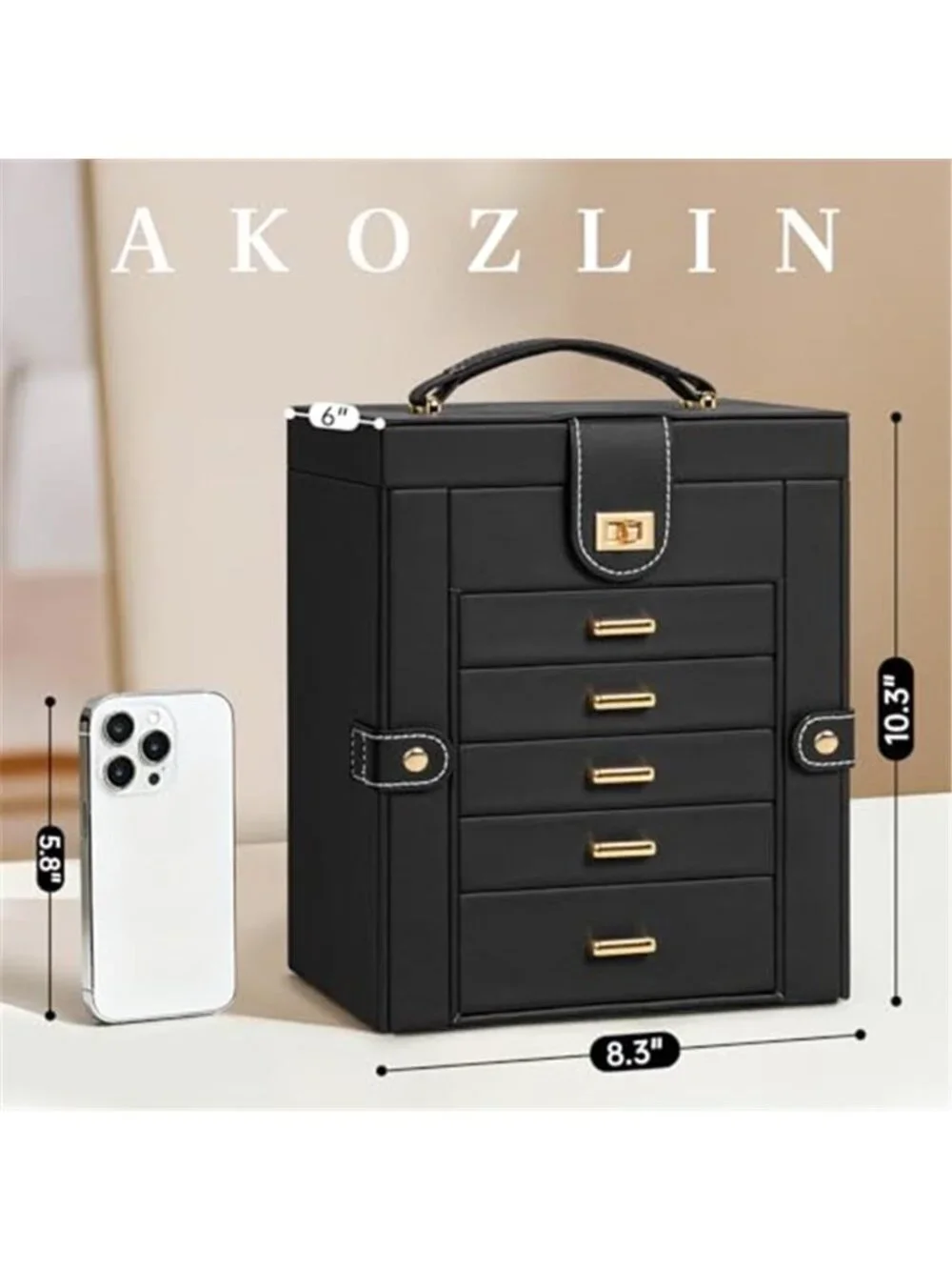 6 Tier Jewelry Box Organizer Leather Storage Case Drawers Mirror Rings Earrings